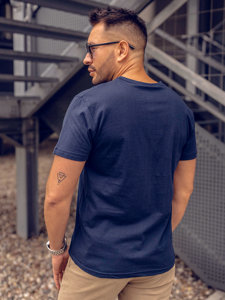 Men's Plain V-neck T-shirt Navy Blue Bolf 192131