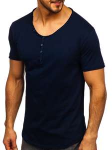 Men's Plain V-neck T-shirt Navy Blue Bolf 4049