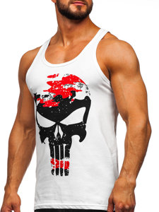 Men's Printed Boxer Tank Top White-Red Bolf 14849