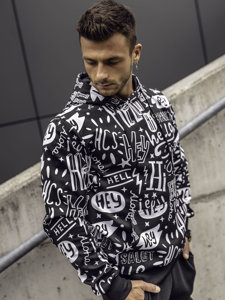 Men's Printed Kangaroo Hoodie Black Bolf 8B1150