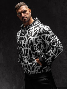 Men's Printed Kangaroo Hoodie Black-White Bolf 8B1152A1