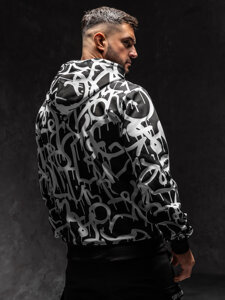 Men's Printed Kangaroo Hoodie Black-White Bolf 8B1152A1