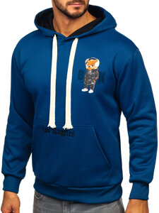 Men's Printed Kangaroo Hoodie Blue Bolf M287