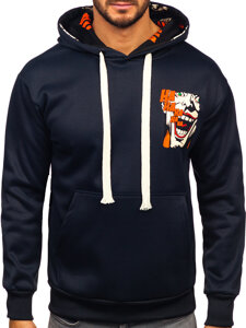 Men's Printed Kangaroo Hoodie Navy Blue Bolf M286