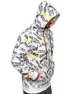 Men's Printed Kangaroo Hoodie White Bolf 8B1101