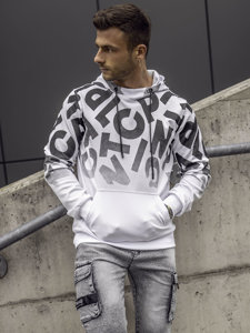 Men's Printed Kangaroo Hoodie White Bolf 8B992