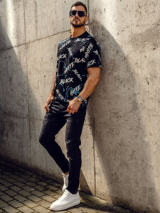 Men's Printed T-shirt Black-Blue Bolf 14939A