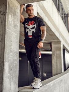 Men's Printed T-shirt Black-Red Bolf 2098A