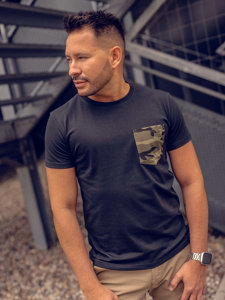 Men's Printed T-shirt with Pocket Black-Green Bolf 8T85A