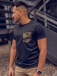 Men's Printed T-shirt with Pocket Black-Green Bolf 8T85A