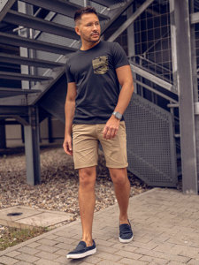 Men's Printed T-shirt with Pocket Black-Green Bolf 8T85A