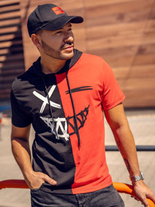 Men's Printed T-shirt with hood Black-Red Bolf 8T981A