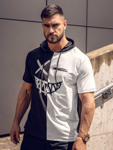 Men's Printed T-shirt with hood Black-White Bolf 8T981A