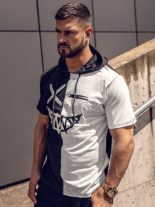 Men's Printed T-shirt with hood Black-White Bolf 8T981A