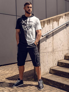 Men's Printed T-shirt with hood Black-White Bolf 8T981A