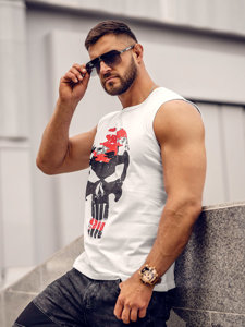 Men's Printed Tank Top White-Black Bolf 14822A