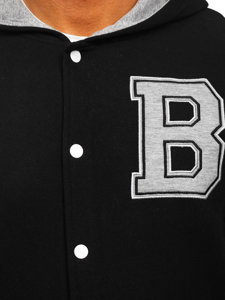 Men's Printed Zip Baseball Jacket with Hood Black Bolf 07