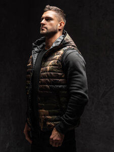 Men’s Quilted Camo Gilet with hood Khaki Bolf 7106A1