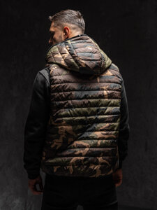 Men’s Quilted Camo Gilet with hood Khaki Bolf 7106A1