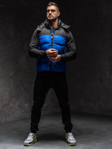 Men’s Quilted Gilet Blue with hood Bolf 1189A1