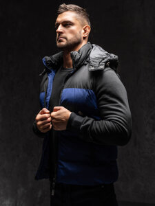 Men’s Quilted Gilet with hood Navy Blue Bolf 1189A1