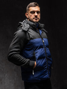 Men’s Quilted Gilet with hood Navy Blue Bolf 1189A1