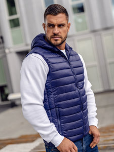 Men's Quilted Gilet with hood Navy Blue Bolf LY36A