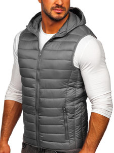 Men's Quilted Hooded Gilet Grey Bolf 13072