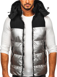 Men's Quilted Hooded Gilet Grey Bolf 13079