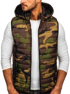 Men's Quilted Hooded Gilet Khaki Bolf 6701