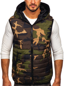 Men's Quilted Hooded Gilet Khaki Bolf 7106