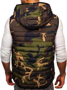 Men's Quilted Hooded Gilet Khaki Bolf 7106