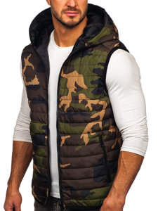 Men's Quilted Hooded Gilet Khaki Bolf 7106