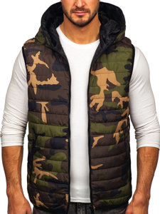 Men's Quilted Hooded Gilet Khaki Bolf 7106