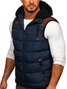 Men's Quilted Hooded Gilet Navy Blue Bolf B5382