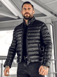 Men's Quilted Leather Jacket Black Bolf 0021C