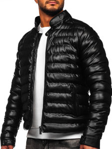 Men's Quilted Leather Jacket Black Bolf 5M796