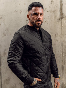 Men's Quilted Lightweight Bomber Jacket Black Bolf MY-01