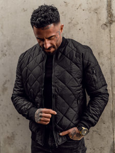 Men's Quilted Lightweight Bomber Jacket Black Bolf MY-01