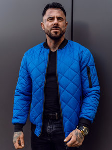 Men's Quilted Lightweight Bomber Jacket Blue Bolf MY-01