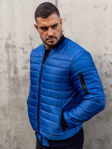 Men's Quilted Lightweight Bomber Jacket Blue Bolf MY-02