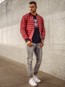 Men's Quilted Lightweight Bomber Jacket Claret Bolf MY-02