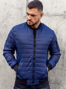 Men's Quilted Lightweight Bomber Jacket Navy Blue Bolf MY-02