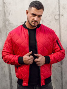 Men's Quilted Lightweight Bomber Jacket Red Bolf MY-01