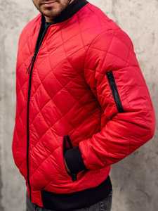 Men's Quilted Lightweight Bomber Jacket Red Bolf MY-01