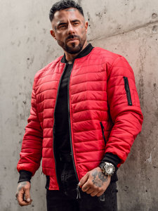 Men's Quilted Lightweight Bomber Jacket Red Bolf MY-02