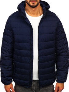 Men's Quilted Lightweight Jacket with hood Navy Blue Bolf 5M3197