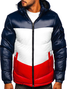 Men's Quilted Winter Jacket Navy Blue-Red Bolf 6593