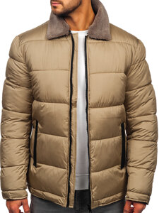 Men's Quilted Winter Jacket with fur Beige Bolf 31M5010