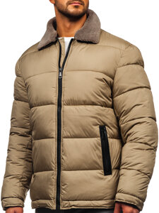 Men's Quilted Winter Jacket with fur Beige Bolf 31M5010